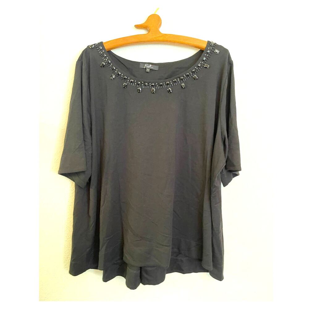 Earl Jean Bead Neckline Black Woman's PLUS SIZE Top 2X